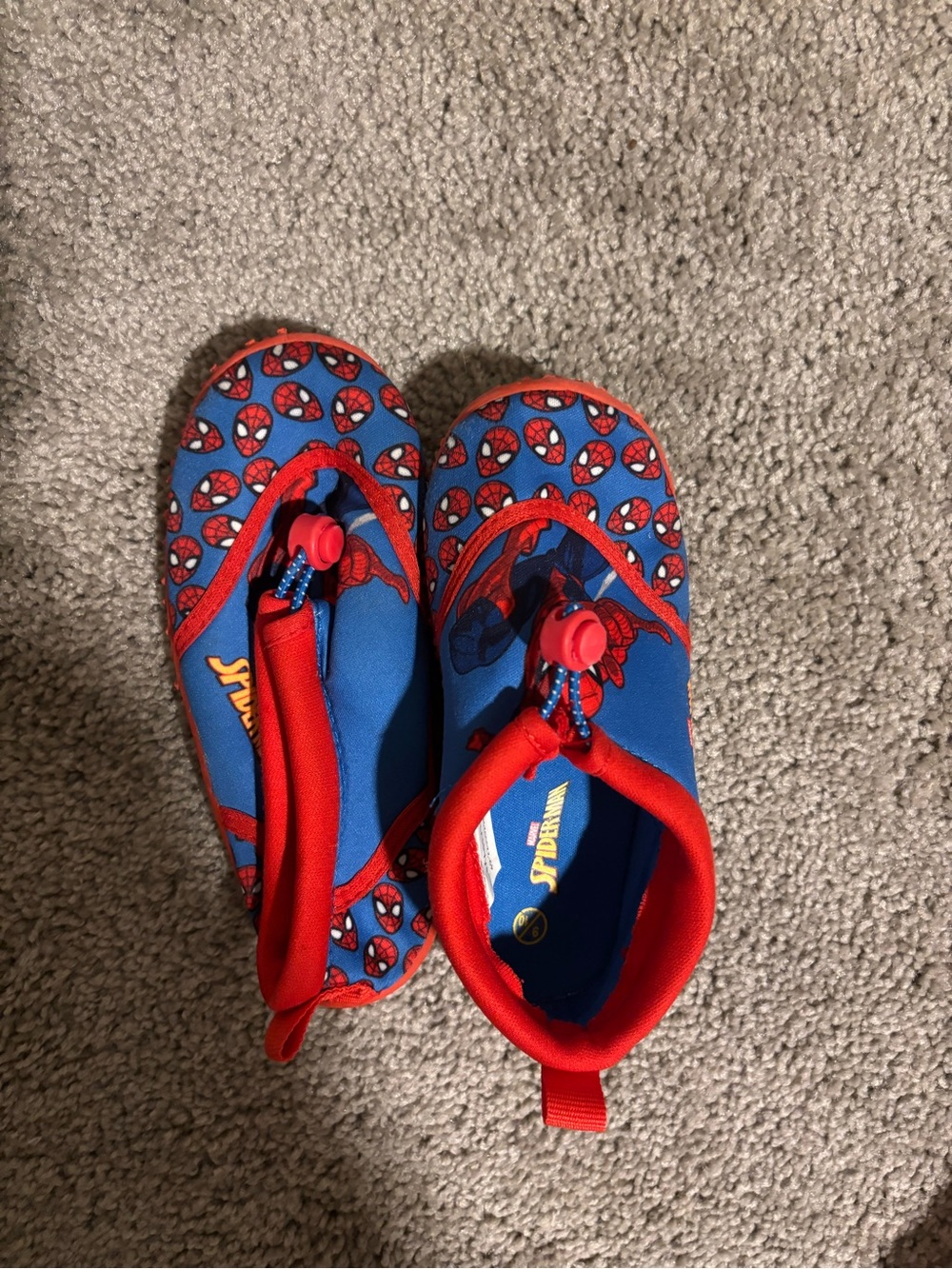 Spiderman Red and Blue Kids Water Shoes with Bungee Toggle